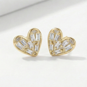 Heart & Solitaire Stud Earrings Combo | 925 Gold Plated Sterling Silver Set of 3